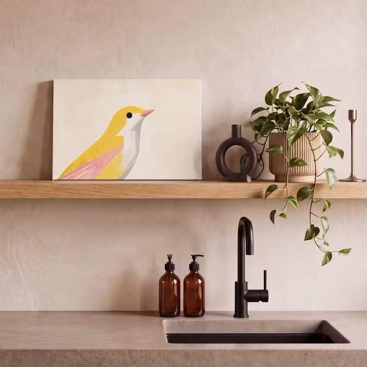 Vogel - Minimalistisch - Geel canvas 2cm klein -sfeer6