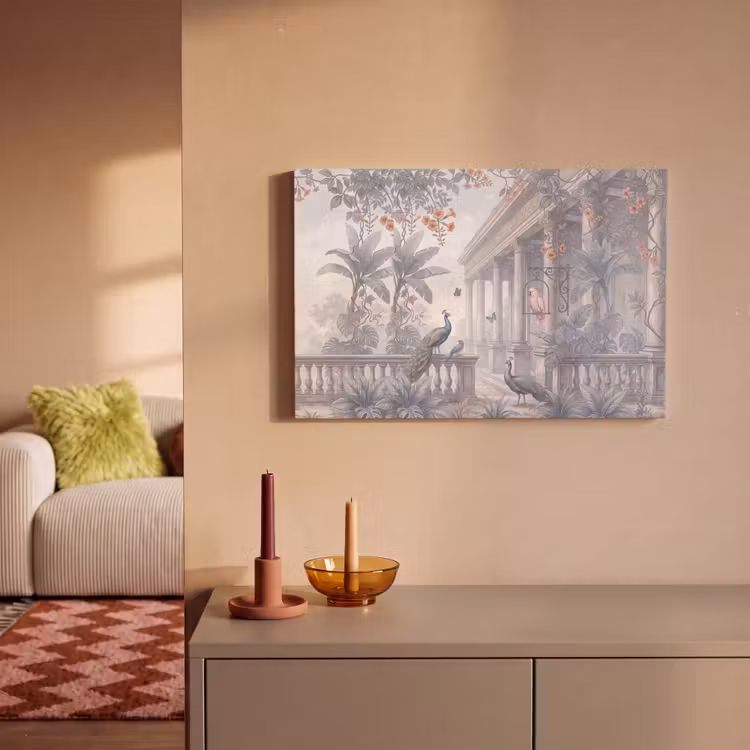 Vogel - Pauw - Architectuur - Klassiek - Groen canvas 2cm klein -sfeer1