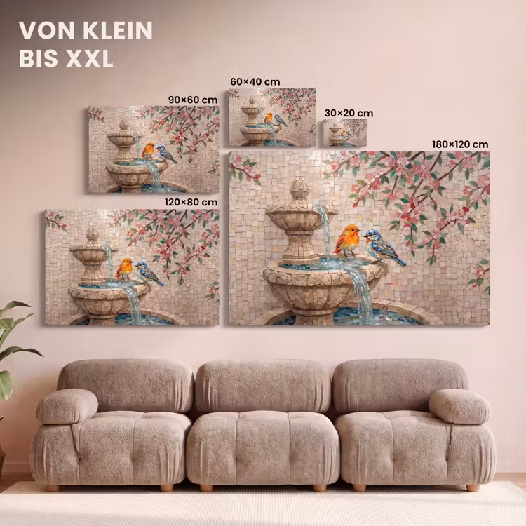 Vogel - fontein - mozaiek - kleurrijk - dieren canvas 2cm klein -Xsfeer8_DE