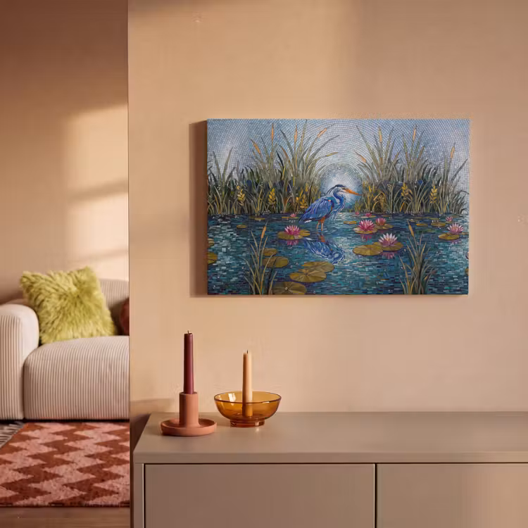 Vogel - Water - Natuur - Abstract - Blauw canvas 2cm klein -sfeer1