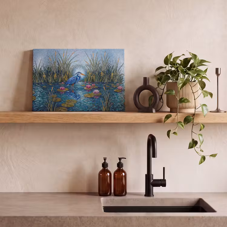 Vogel - Water - Natuur - Abstract - Blauw canvas 2cm klein -sfeer3