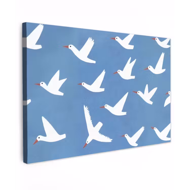 Vogels - Wit - Patroon canvas 2cm klein -z3d