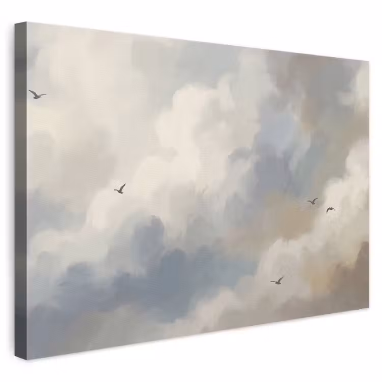 Vogel - Wolken - Natuur - Modern - Grijs canvas 2cm klein -3d