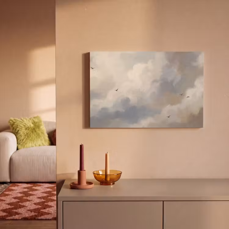 Vogel - Wolken - Natuur - Modern - Grijs canvas 2cm klein -sfeer1