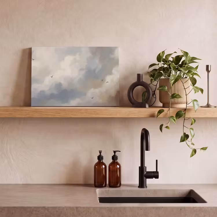 Vogel - Wolken - Natuur - Modern - Grijs canvas 2cm klein -sfeer3