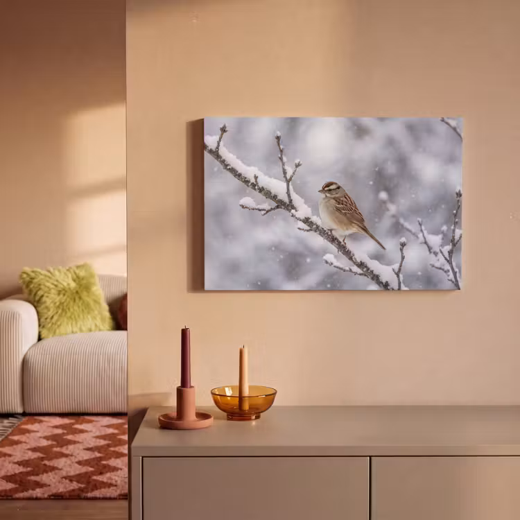 Vogel - Tak - Sneeuw - Winter canvas 2cm klein -sfeer1