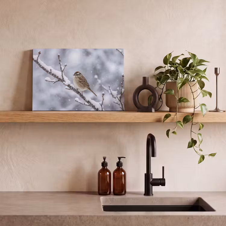Vogel - Tak - Sneeuw - Winter canvas 2cm klein -sfeer3