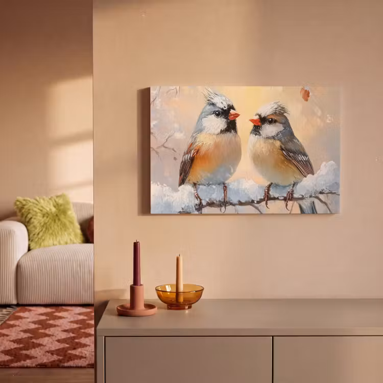 Vogels - Tak - Winter - Sneeuw canvas 2cm klein -sfeer1