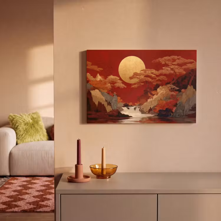 Volle maan - Landschap - Waterval canvas 2cm klein -sfeer1