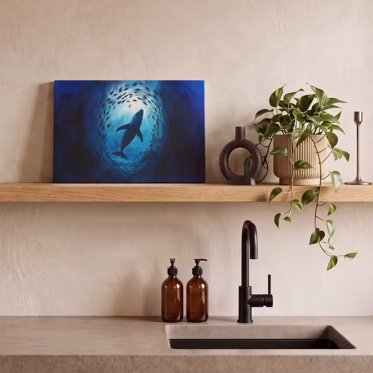Walvis - Vissen - Donkerblauw canvas 2cm klein -sfeer3