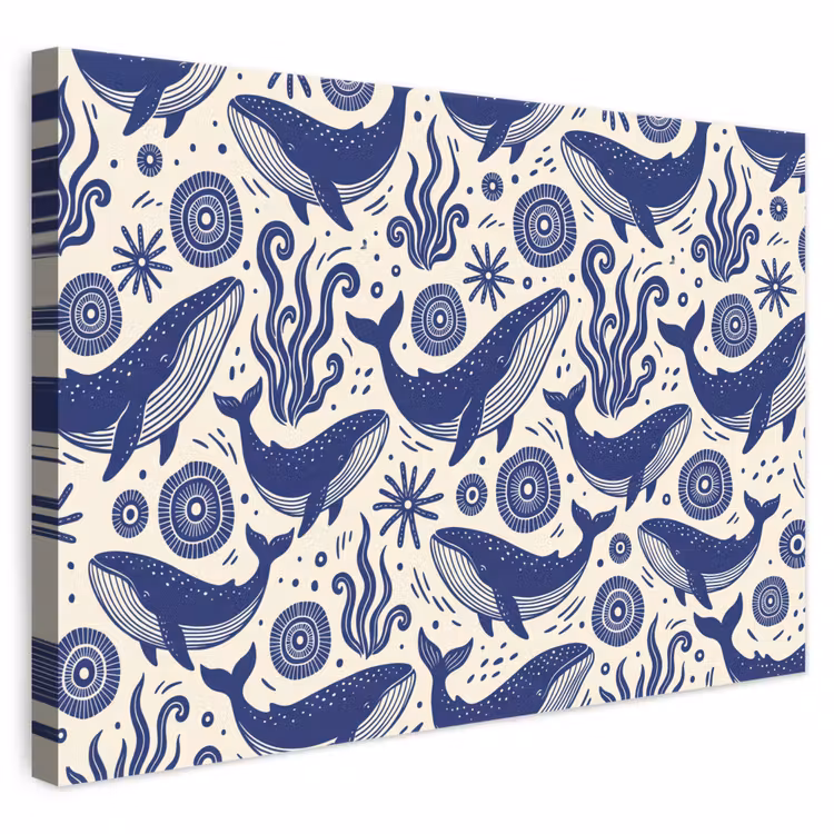 Walvis - Onderwater - Dieren - Abstract - Blauw canvas 2cm klein -3d