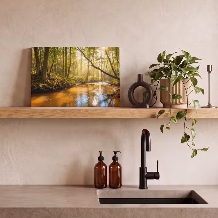 Bos - Beek - Zonlicht - Natuur - Groen canvas 2cm klein -sfeer3