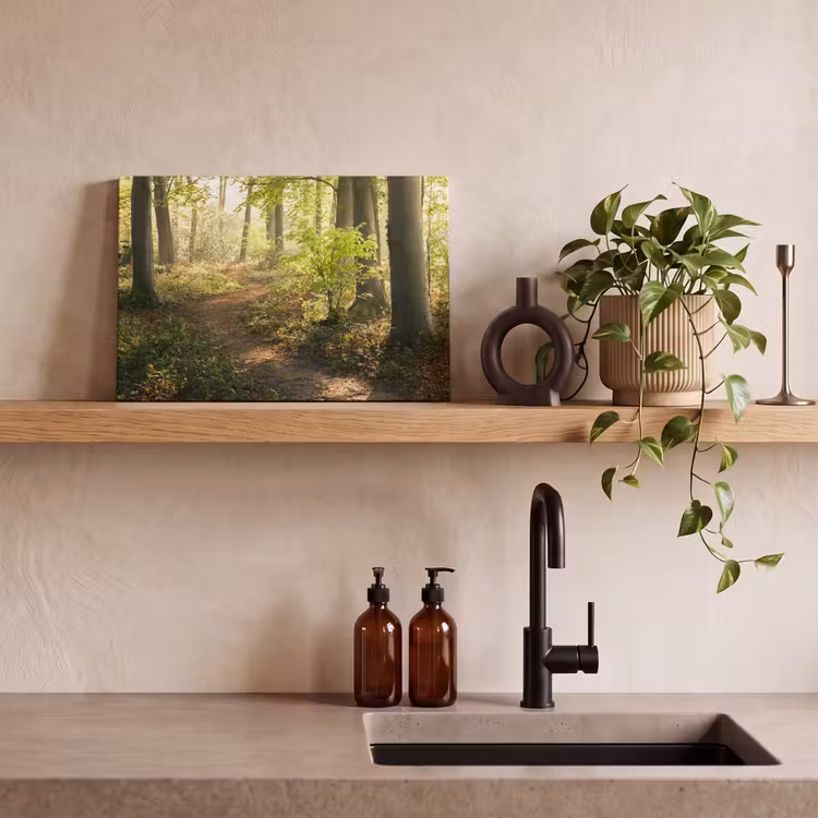 Bos - Bomen - Pad - Zon - Planten - Bladeren - Natuur canvas 2cm klein -sfeer3