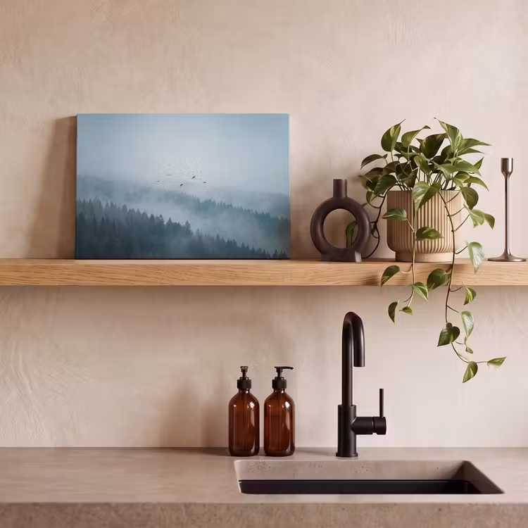 Bos - Mist - Vogels - Natuur - Groen canvas 2cm klein -sfeer3