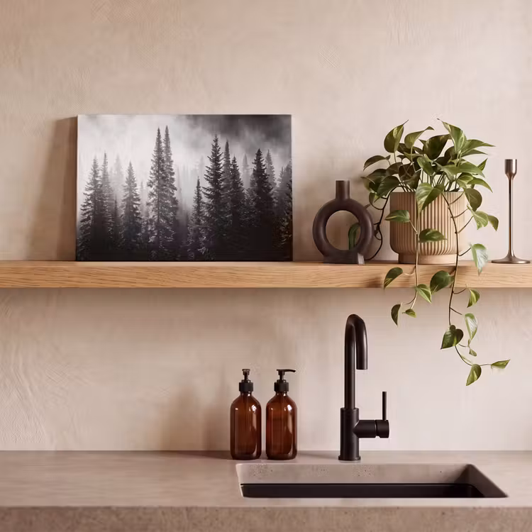 Bos - Mist - Winter - Monochroom - Natuur canvas 2cm klein -sfeer3