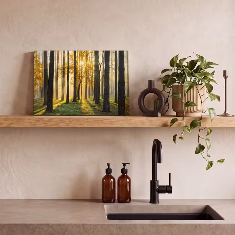 Bos - Zon - Bomen - Gras - Landschap - Natuur canvas 2cm klein -sfeer3