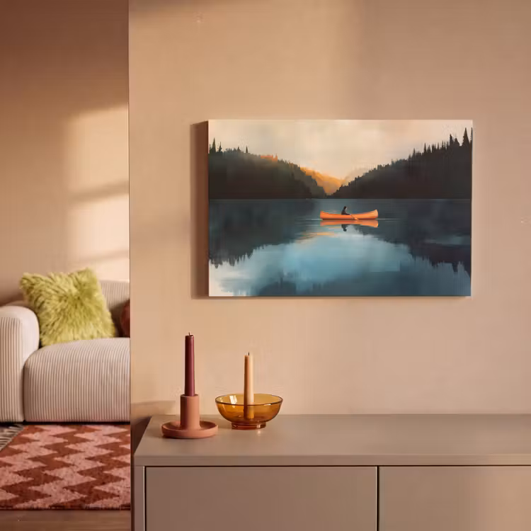 Bossen - Meer - Kano - Oranje canvas 2cm klein -sfeer1