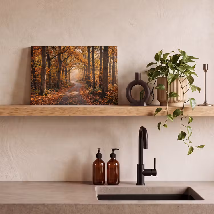 Bospad - Herfstbos - Bladeren - Oranje - Nostalgisch canvas 2cm klein -sfeer6