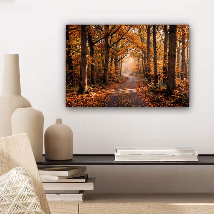 Bospad - Herfstbos - Bladeren - Oranje - Nostalgisch canvas 2cm klein -closeup_print_DE