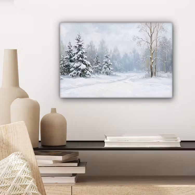 Bospad - Dennen - Sneeuw - Winter - Rustgevend canvas 2cm klein -closeup_print_DE