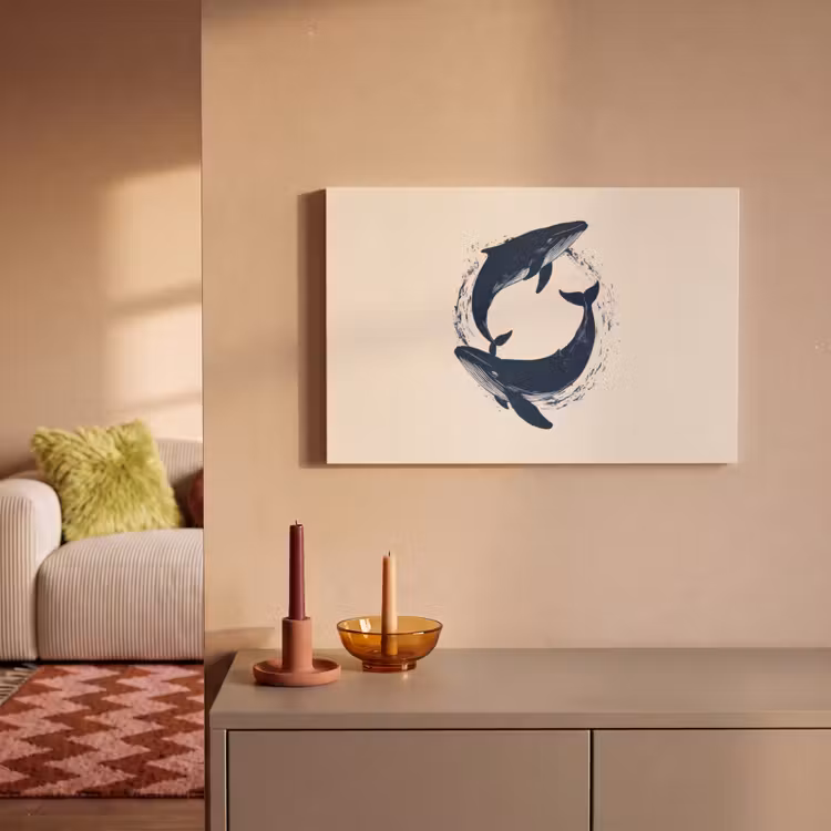Walvissen - Spetters - Cirkel - Donkerblauw canvas 2cm klein -sfeer1
