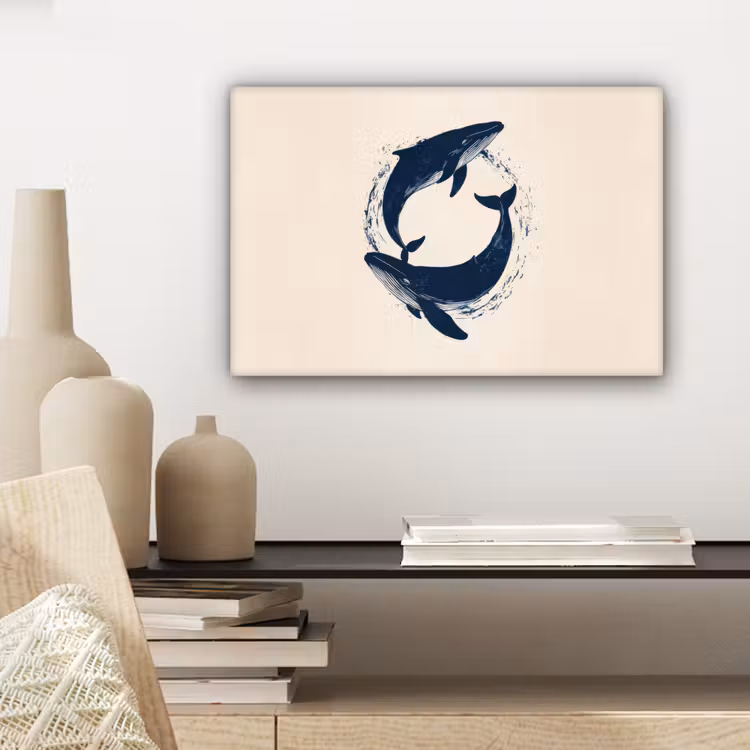 Walvissen - Spetters - Cirkel - Donkerblauw canvas 2cm klein -closeup_print_DE