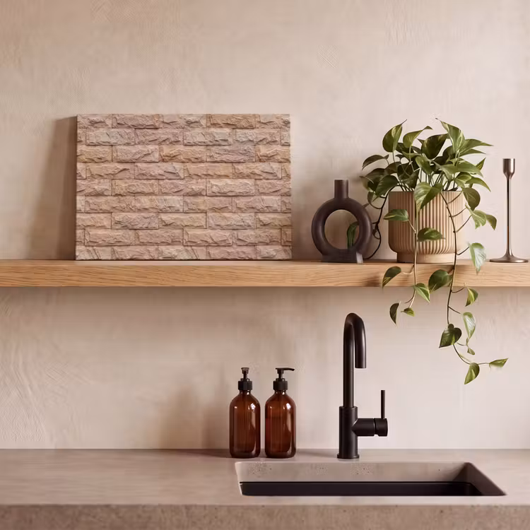 Muur - Steen - Ruw - Textuur - Beige canvas 2cm klein -sfeer3