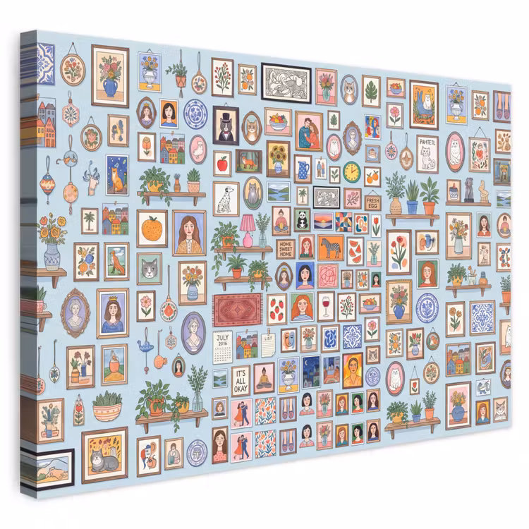 Wanddecoratie - Collectie - Huis - Illustratief - Kleurrijk canvas 2cm klein -3d