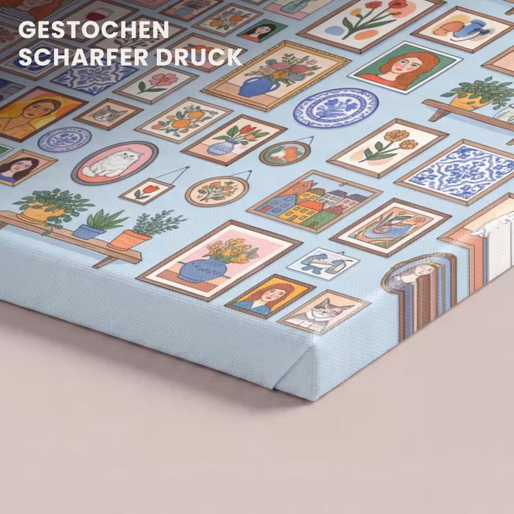 Wanddecoratie - Collectie - Huis - Illustratief - Kleurrijk canvas 2cm klein -closeup_print_DE