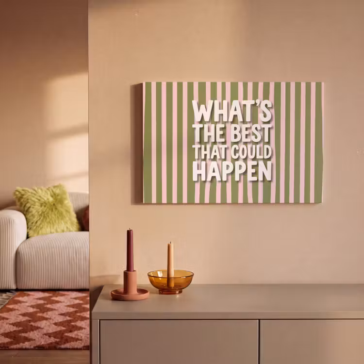 What's the best that could happen - Strepen - Groen - Roze canvas 2cm klein -sfeer1