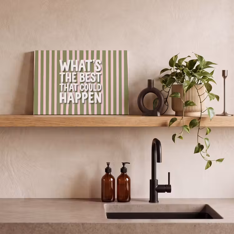 What's the best that could happen - Strepen - Groen - Roze canvas 2cm klein -sfeer3