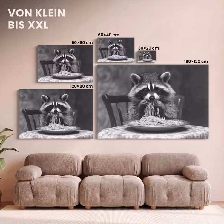 Wasbeer - Cute - Pasta - Tafelkleed - Zwart - Wit canvas 2cm klein -Xsfeer8_DE