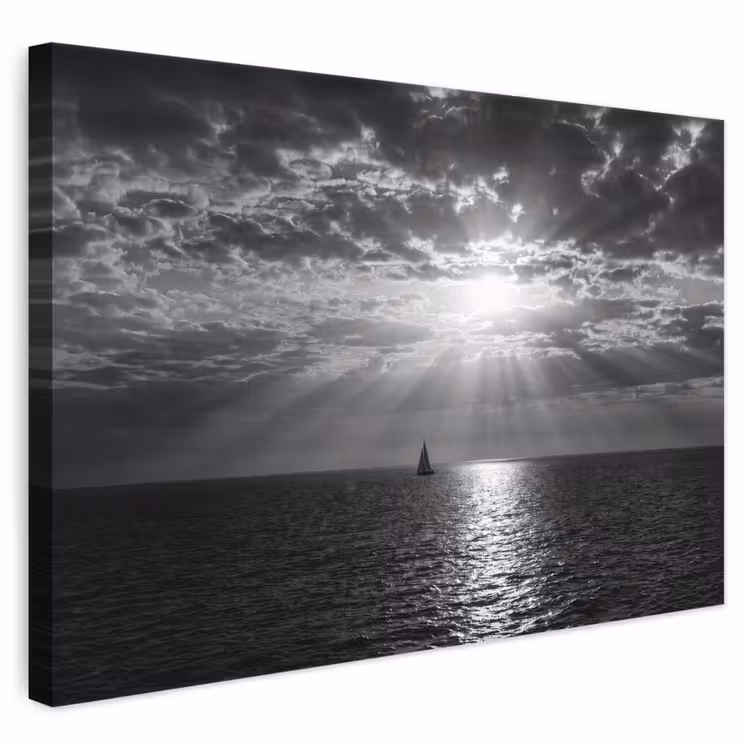 Water - Boot - Lucht - Natuur - Zwart-wit canvas 2cm klein -3d