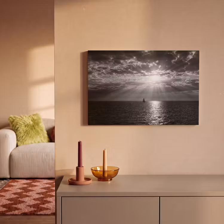 Water - Boot - Lucht - Natuur - Zwart-wit canvas 2cm klein -sfeer1
