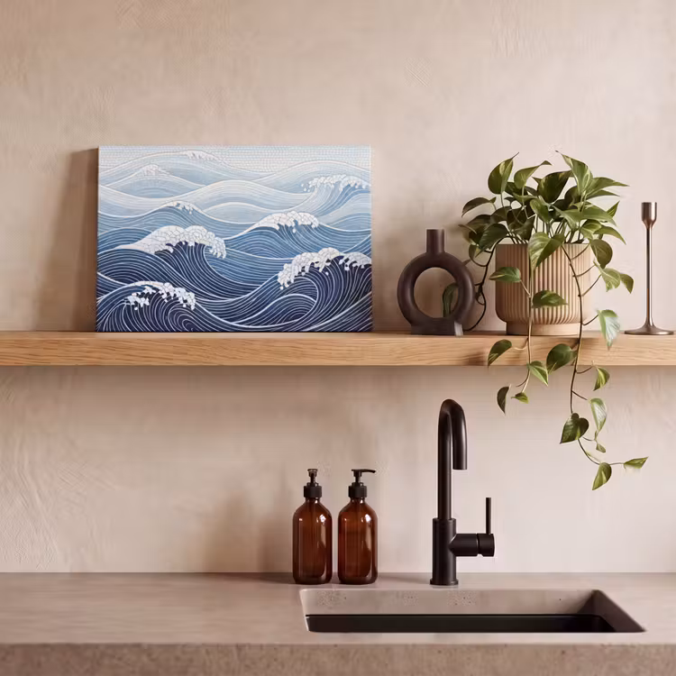Water - Mozaïek - Landschap - Modern - Blauw canvas 2cm klein -sfeer3