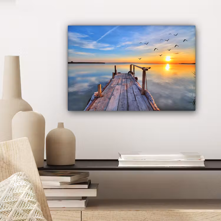 Water - Steiger - Vogels - Zonsondergang - Horizon canvas 2cm klein -sfeer6
