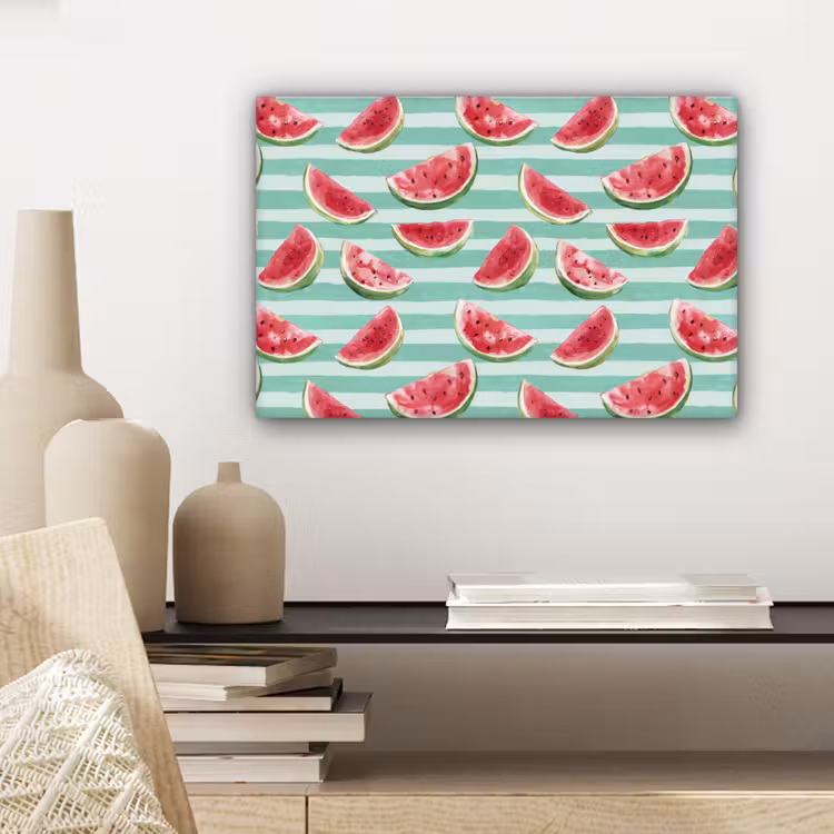 Watermeloen - Strepen - Groen canvas 2cm klein 34 -closeup_print_DE