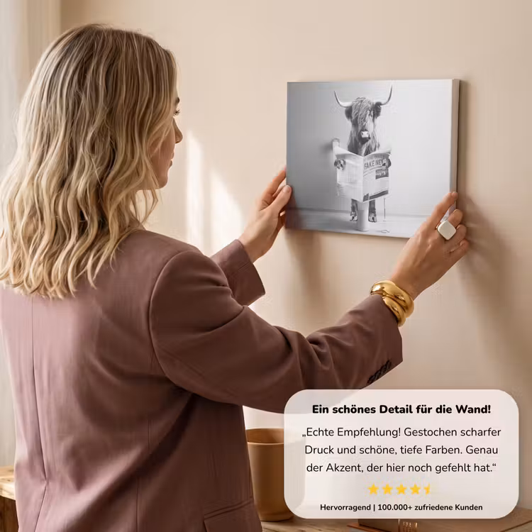 WC - Toilet - Krant - Schotse Hooglander - Zwart Wit canvas 2cm klein -Xsfeer7_DE