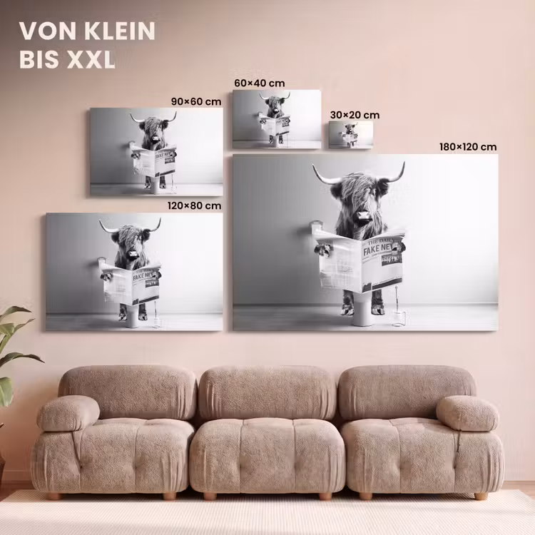WC - Toilet - Krant - Schotse Hooglander - Zwart Wit canvas 2cm klein -Xsfeer8_DE