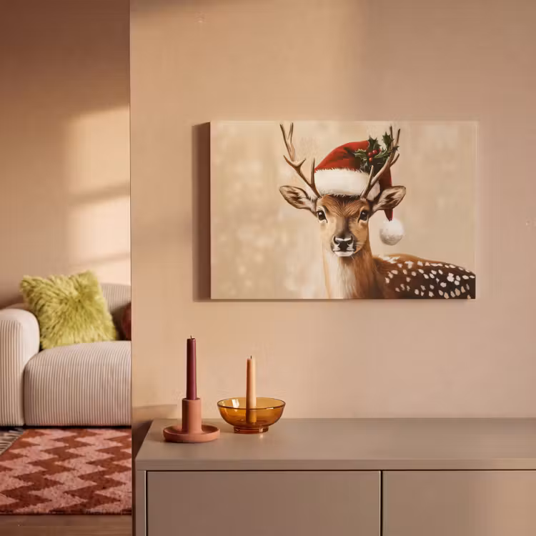 Kerst - Hert - Gewei - Rood canvas 2cm klein -sfeer1