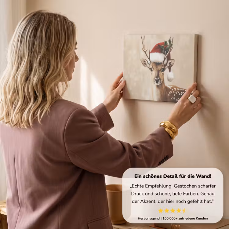 Kerst - Hert - Gewei - Rood canvas 2cm klein -Xsfeer7_DE