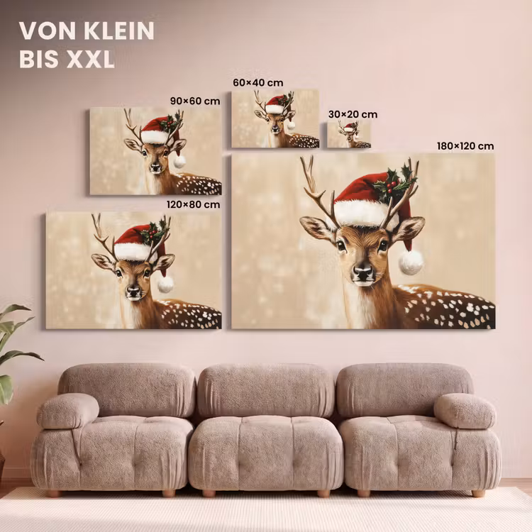 Kerst - Hert - Gewei - Rood canvas 2cm klein -Xsfeer8_DE