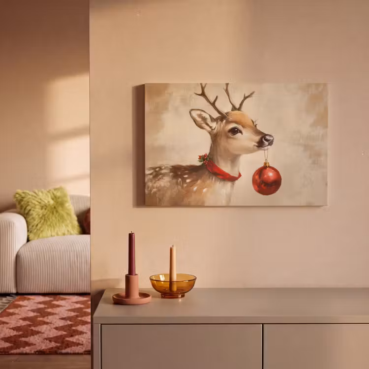 Kerst - Hert - Gewei - Kerstbal - Rendier canvas 2cm klein -sfeer1