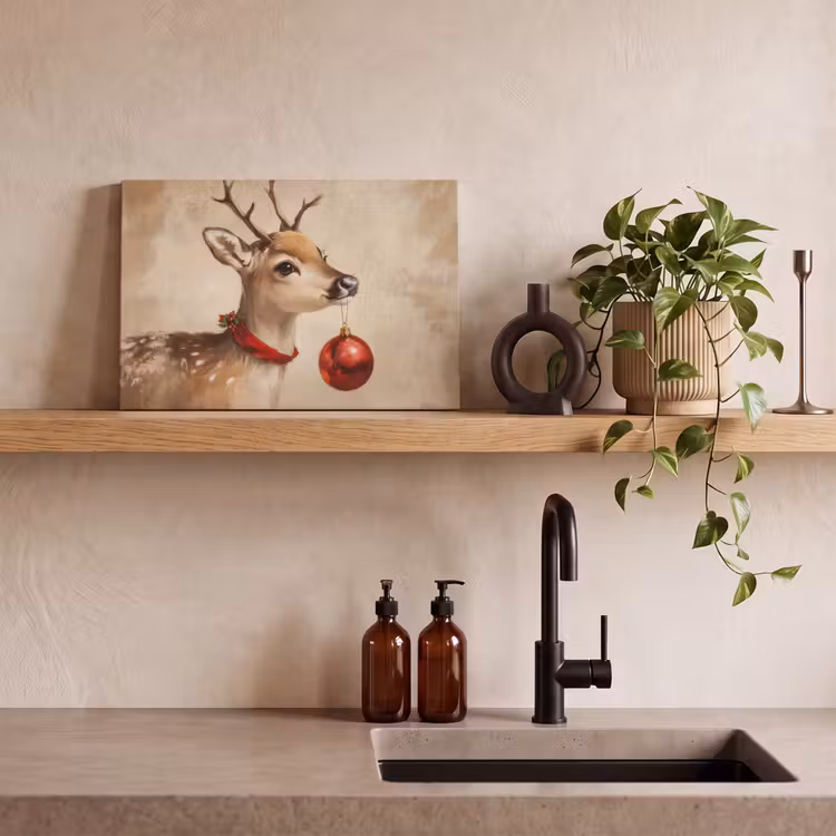 Kerst - Hert - Gewei - Kerstbal - Rendier canvas 2cm klein -sfeer6