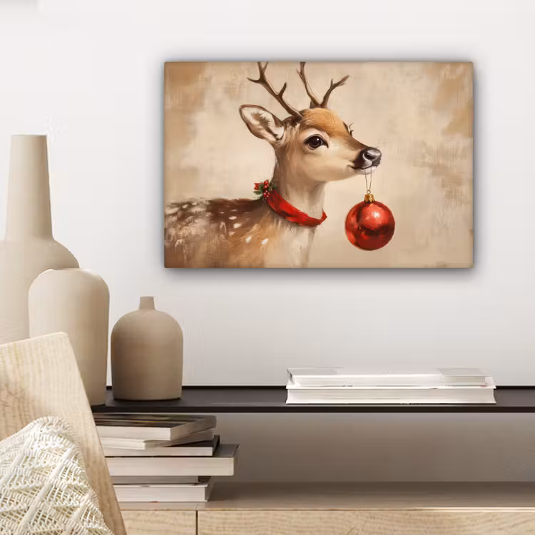Kerst - Hert - Gewei - Kerstbal - Rendier canvas 2cm klein -closeup_print_DE