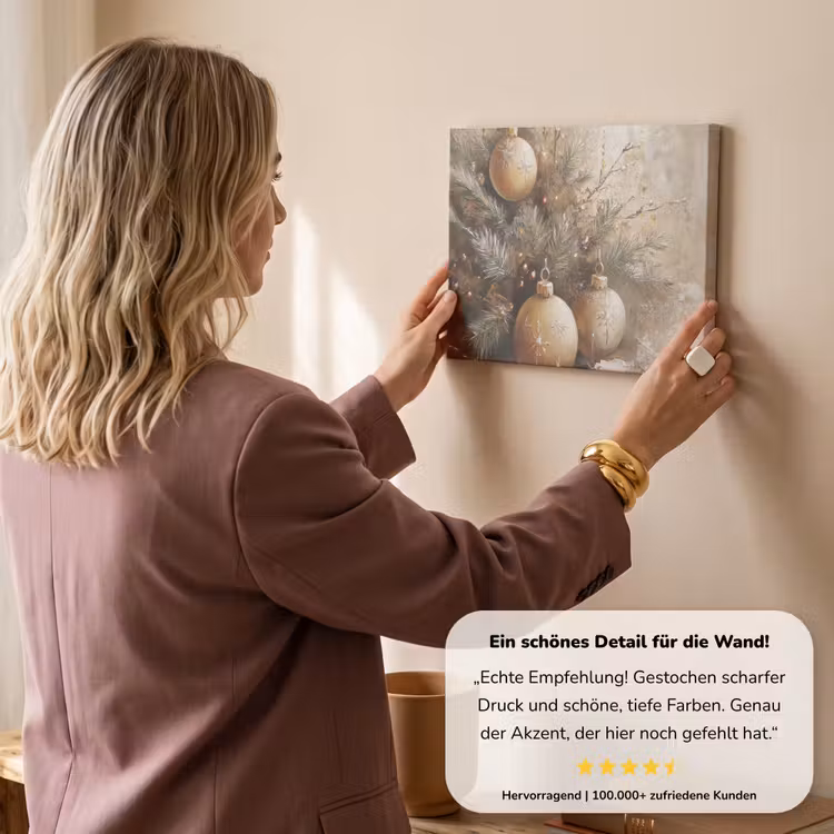 Kerst - Kerstballen - Beige - Goud canvas 2cm klein -sfeer3