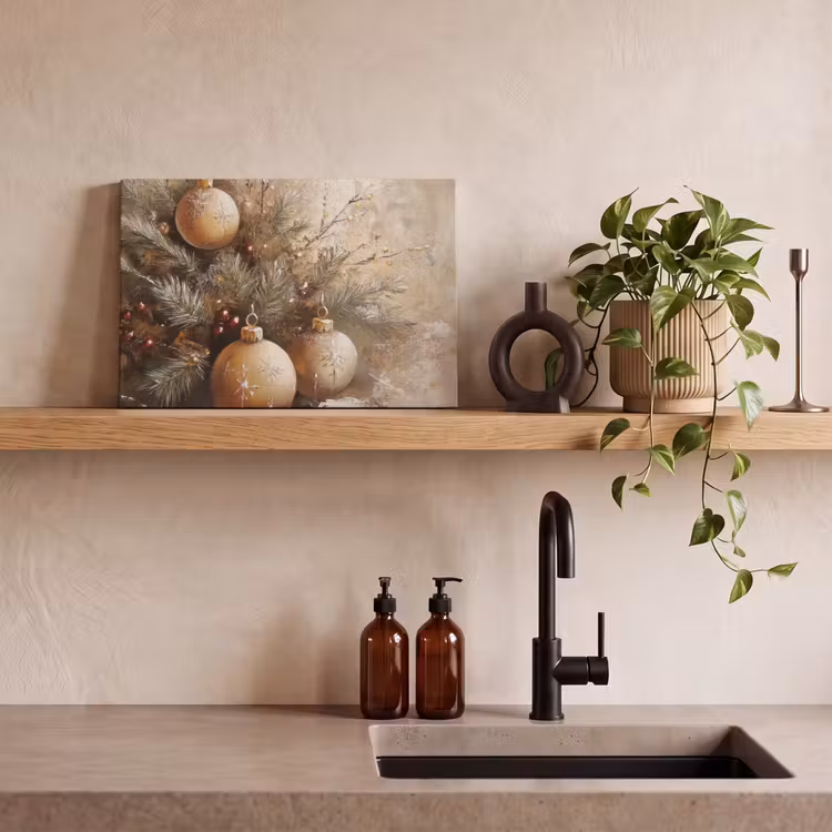 Kerst - Kerstballen - Beige - Goud canvas 2cm klein -sfeer6