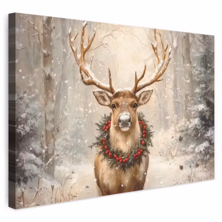 Kerst - Rendier - Winter - Krans canvas 2cm klein -3d