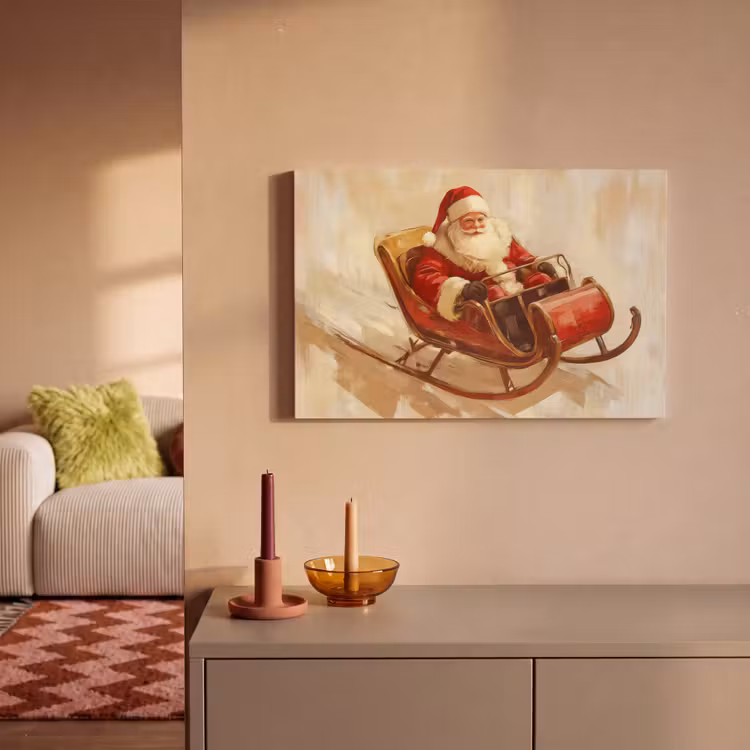 Kerst - Slee - Kerstman canvas 2cm klein -sfeer1