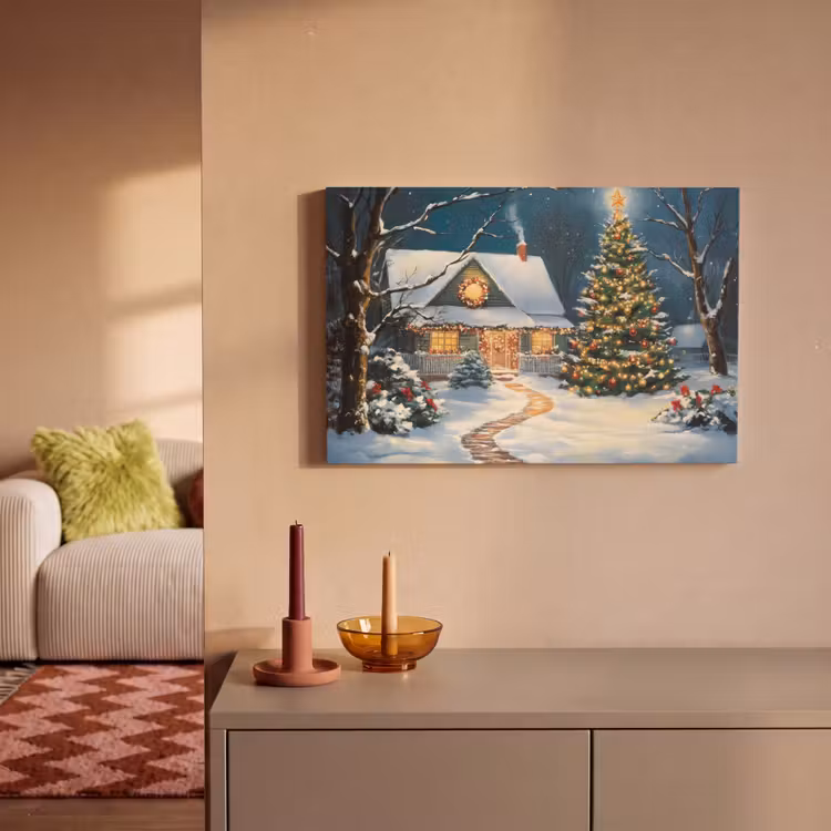 Kerst - Kerstboom - Winter - Huis - Sneeuw canvas 2cm klein -sfeer1
